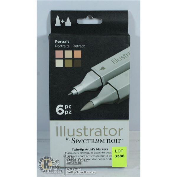 6 PC ILLUSTRATOR TWIN TIP ARTIST'S MARKERS.