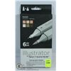 Image 1 : 6 PC ILLUSTRATOR TWIN TIP ARTIST'S MARKERS.