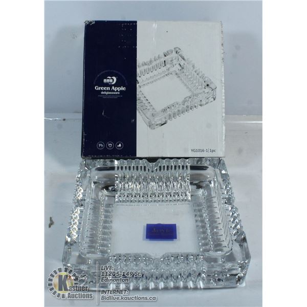 JAVIC LARGE TEXTURED GLASS DISH.