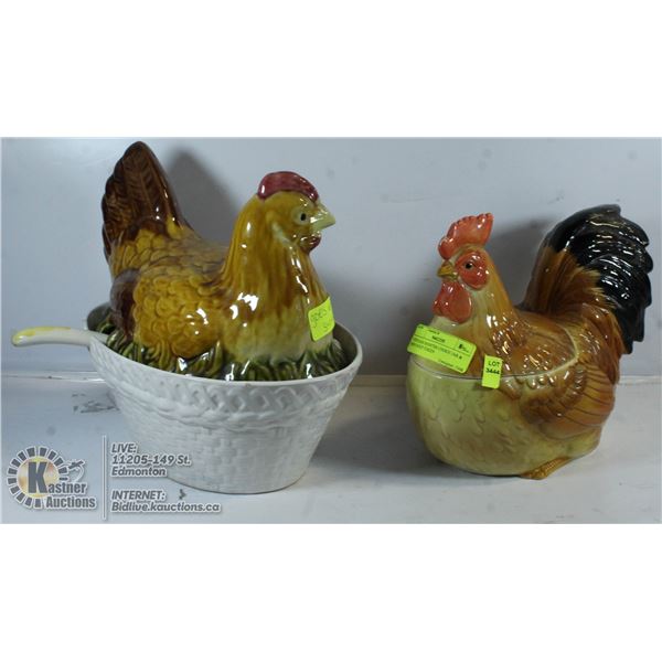 VINTAGE ROOSTER COOKIE JAR & HEN SOUP TUREEN