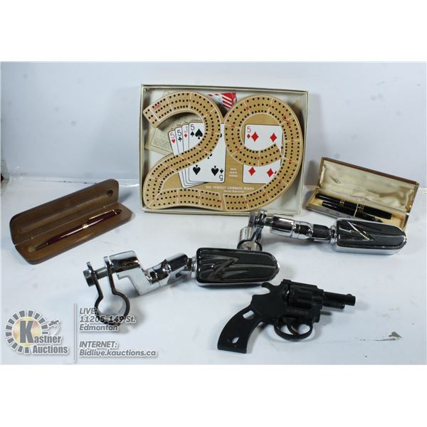 STARTING LINE PISTOL, VINTAGE PENS, VINTAGE CRIB