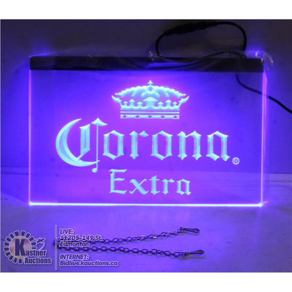 LIGHTED NEON BLUE "CORONA EXTRA" SIGN