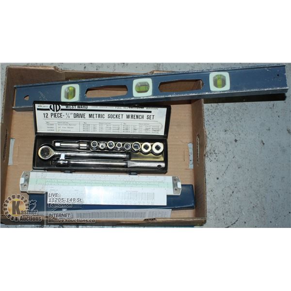 FLAT OF SLIDE RULE.LEVEL AND SOCKET SET