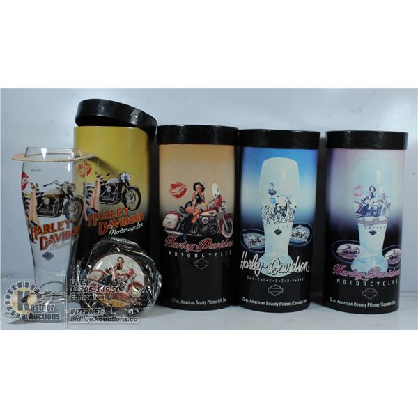 HARLEY DAVIDSON PILSNER / COASTER SET GLASSES