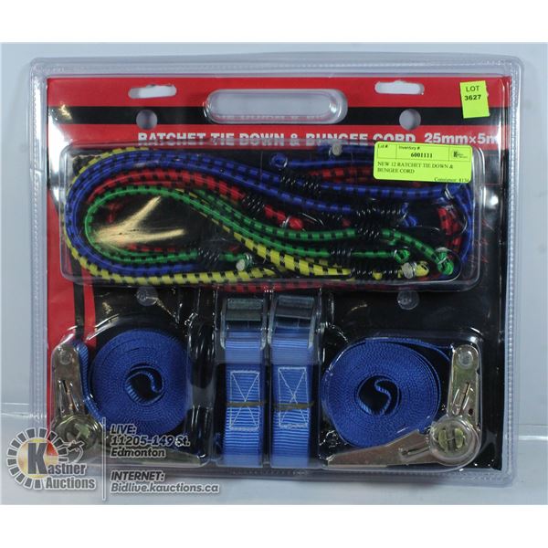 NEW 12 RATCHET TIE DOWN & BUNGEE CORD