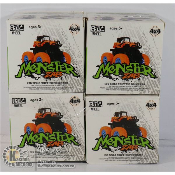 LOT OF 4 MONSTER ZAB FRICTION POWERED CARS.