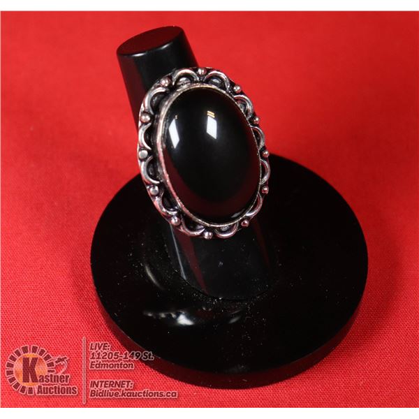 #82-NATURAL BLACK OBSIDIAN RING SIZE 6