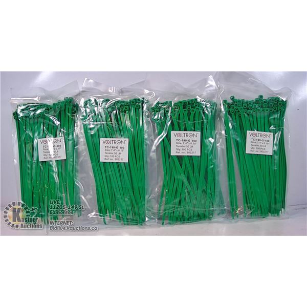 4 PACKS OF ZIP TIES: 7.4" 50LB TENSILE STRENGTH.