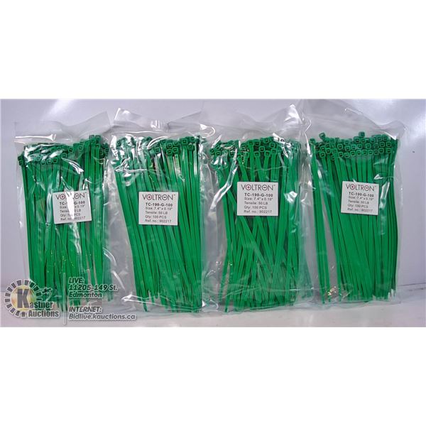 4 PACKS OF ZIP TIES: 7.4" 50LB TENSILE STRENGTH.