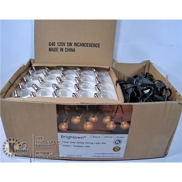 BOX OF GLOBE STRING LIGHTS.