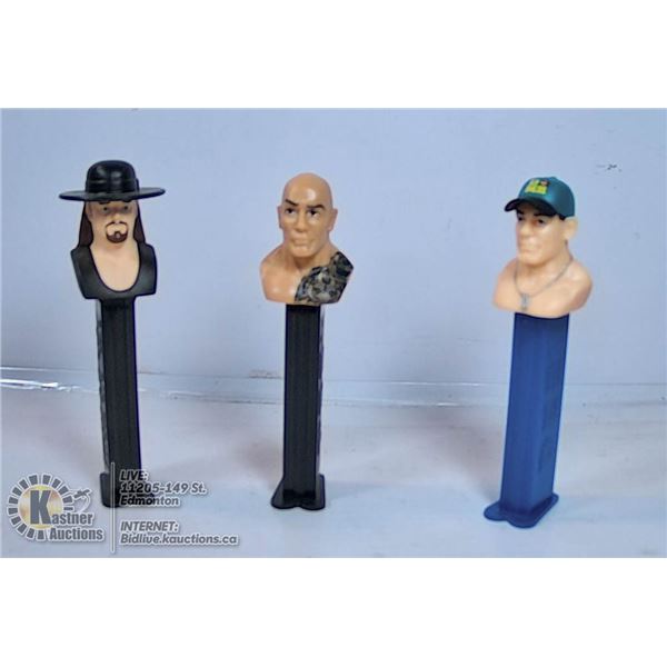 LOT OF 3 WWE PEZ - ROCK, UNDERTAKER, CENA