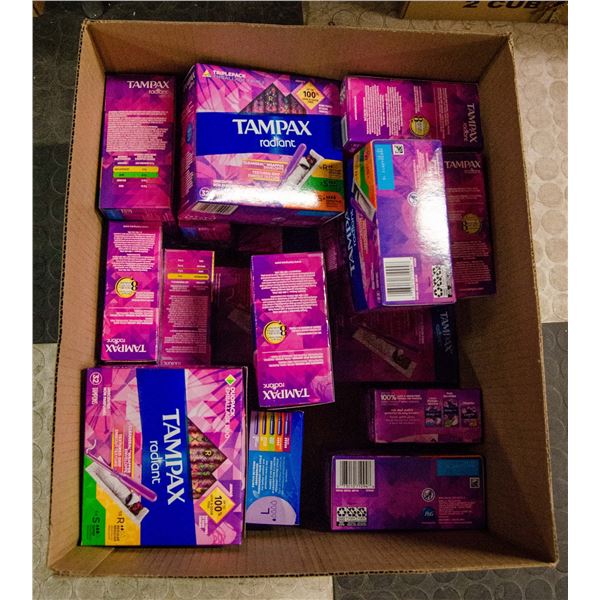BOX LOT OF FEMININE HYGIENE PRODUCTS