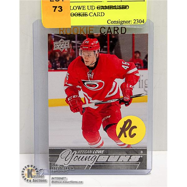 KEEGAN LOWE UD ROOKIE CARD
