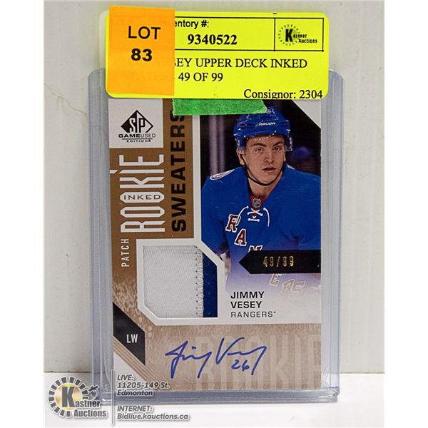 JIMMY VESEY UPPER DECK INKED SWEATERS 49 OF 99