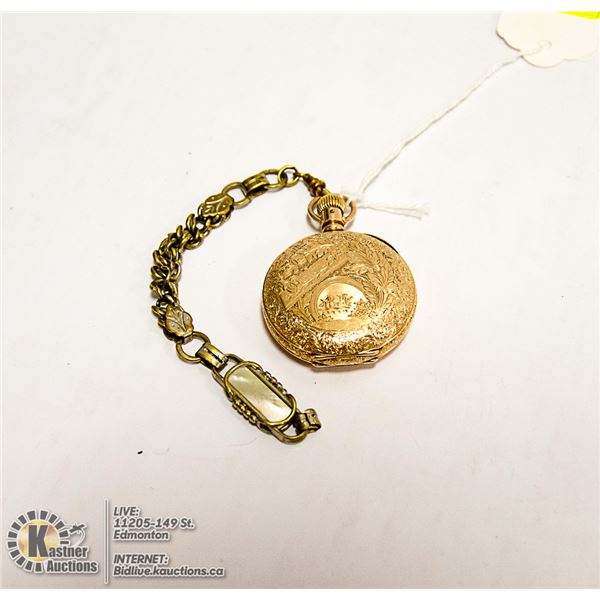 HUNTER GOLD PALTE CASE POCKET WATCH WORKS