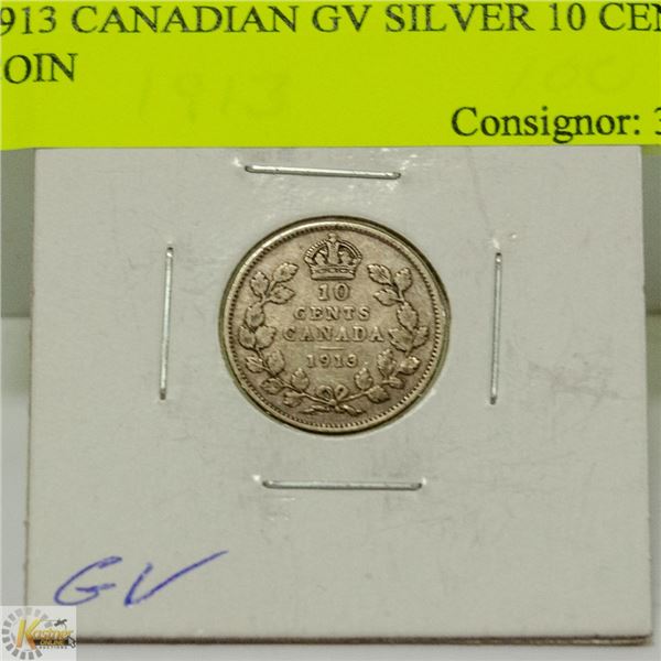 1913 CANADIAN GV SILVER 10 CENT COIN