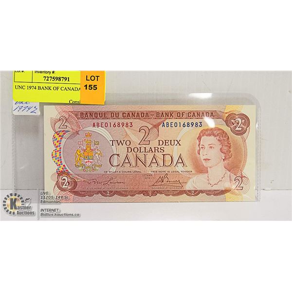 UNC 1974 BANK OF CANADA $2 BILL