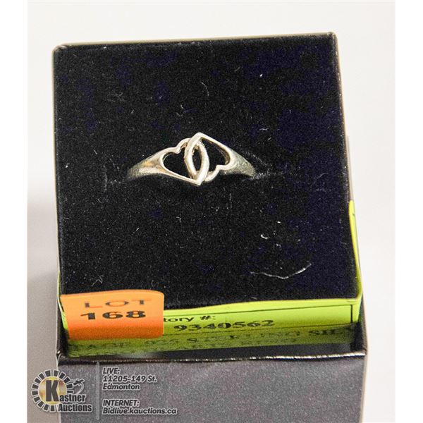 VINTAGE .925 STERLING SILVER LOCKING HEARTS RING