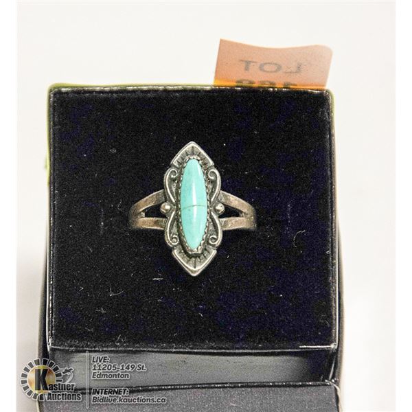 VINTAGE .925 STERLING SILVER & TURQUOISE RING SZ 6