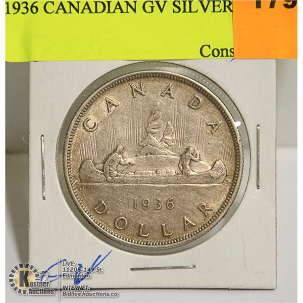 1936 CANADIAN GV SILVER $1 COIN