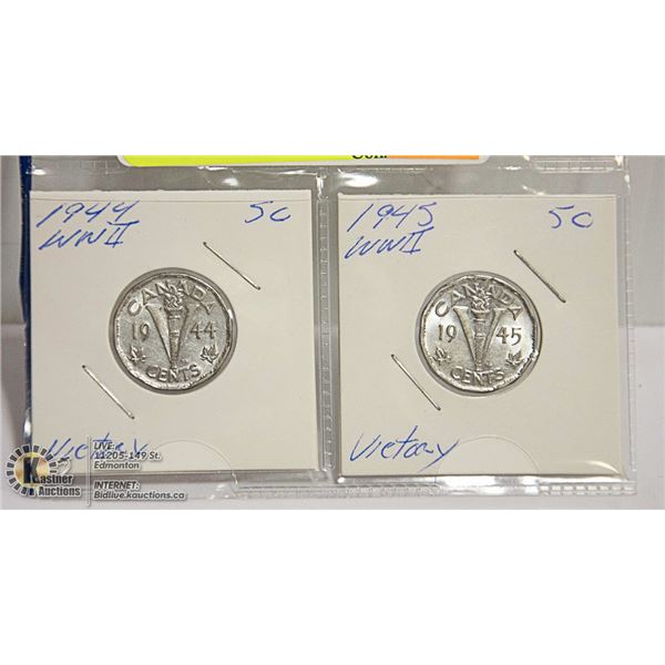 1944 & 1945 WWII CANADIAN VICTORY 5 CENT COINS