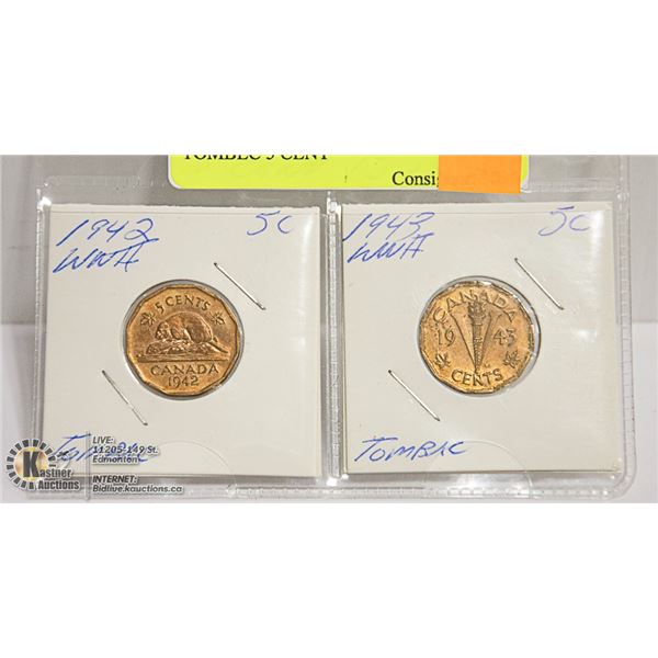 1942 & 1943 WWII CANADIAN TOMBEC 5 CENT