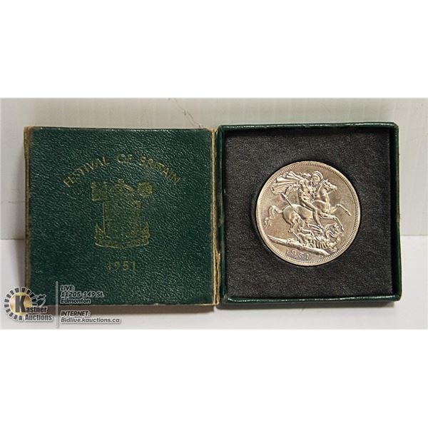 1951 GREAT BRITAN FESTIVAL OF BRITAIN ONE CROWN