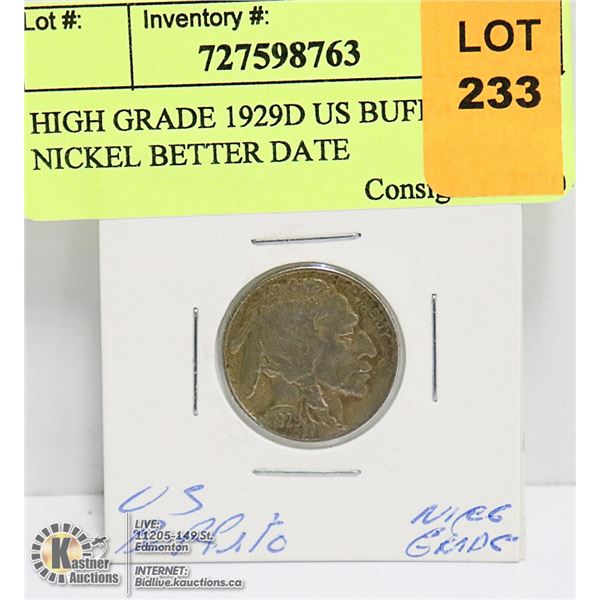 HIGH GRADE 1929D US BUFFALO NICKEL BETTER DATE