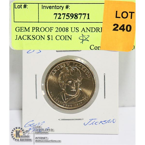 GEM PROOF 2008 US ANDREW JACKSON $1 COIN