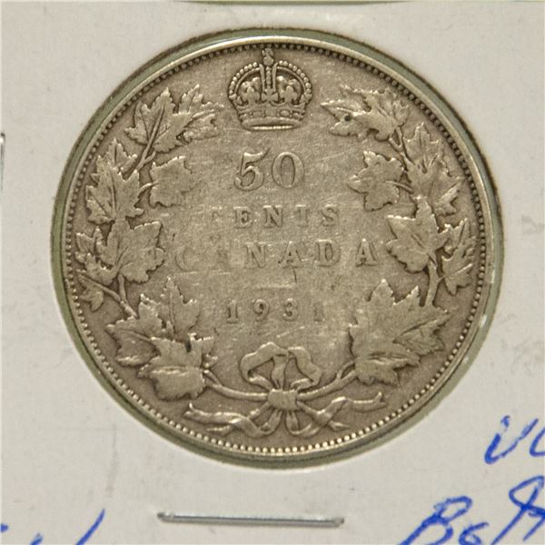 KEY DATE 1931 CANADIAN GV SILVER 50 CENT COIN