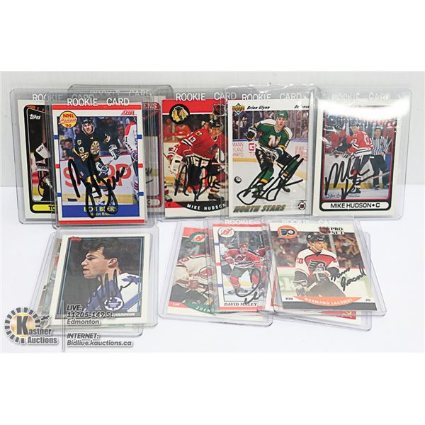 12 SIGNED HOCKEY CARDS - FROM VARIOUS TEAMS &