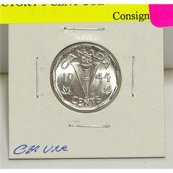 CHOICE UNC 1944 CANADIAN WWII VICTORY 5 CENT COIN