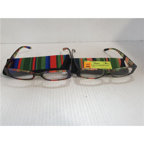2 PAIRS OF MULTI COLOR READING GLASSES +2.25