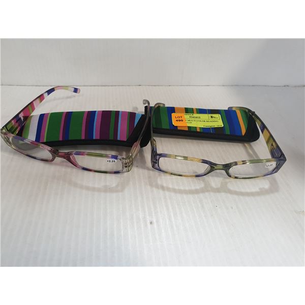 2 PAIRS OF MULTI COLOR READING GLASSES +2.25