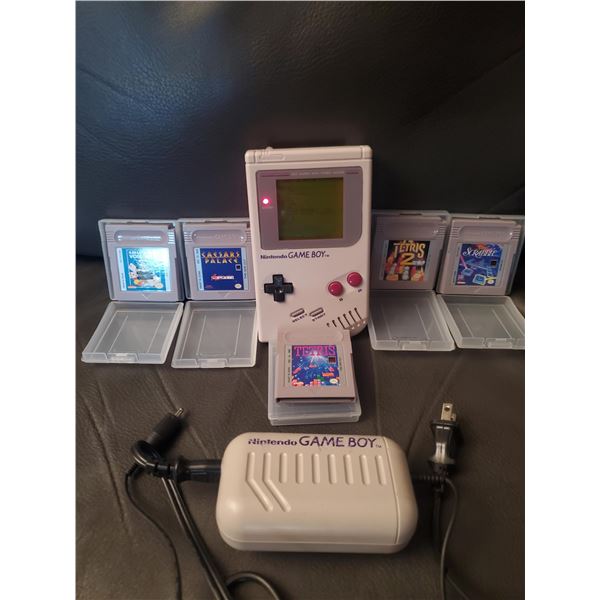 GAMEBOY WITH 5 GAMES AND POWER ADAPTOR