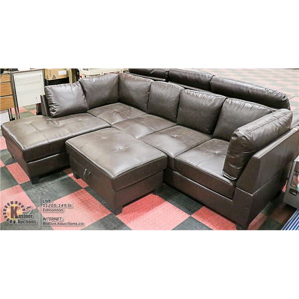 NEW BROWN LEATHERETTE SECTIONAL WITH OTTOMAN