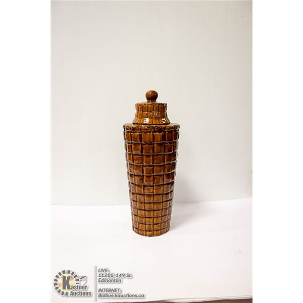 LARGE LIDDED BROWN VASE