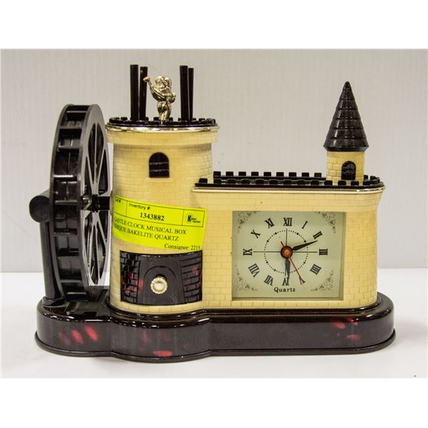 CASTLE CLOCK MUSICAL BOX UNIQUE BAKELITE QUARTZ