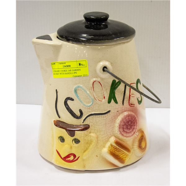 CERAMIC COOKIE JAR GARDEN BUCKET WITH HANDLE