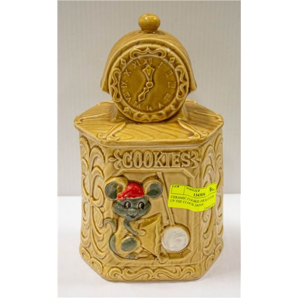 CERAMIC COOKIE JAR MOUSE RAN UP THE CLOCK JAPAN