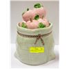 Image 1 : CERAMIC COOKIE JAR FARM BAG OF RED APPLES JAPAN