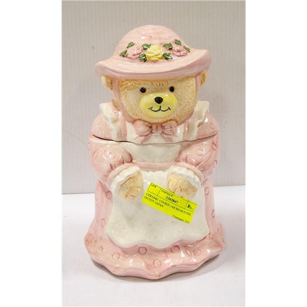 CERAMIC COOKIE JAR BEAR IN PINK OUTFIT JAPAN