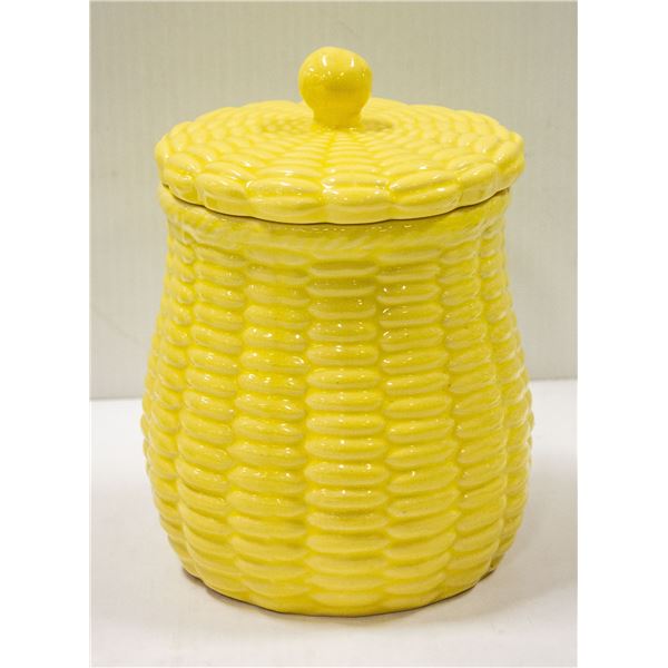 CERAMIC COOKIE JAR YELLOW WICKER BASKET JAPAN