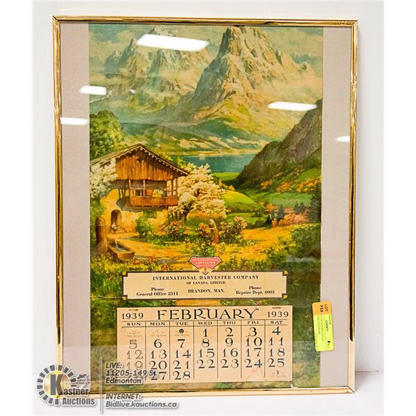 FRAMED 1939 INTERNATIONAL HARVESTER CALENDAR