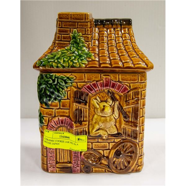 CERAMIC COOKIE JAR PIG IN A HOUSE JAPAN