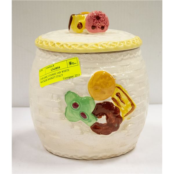 CERAMIC COOKIE JAR WHITE WICKER BASKET ITALY