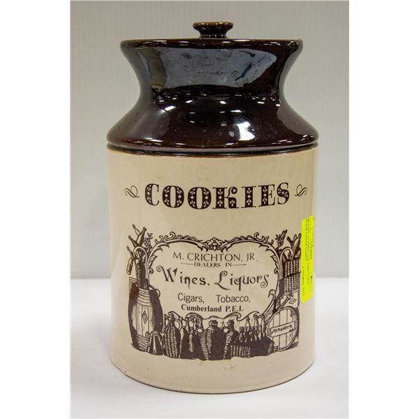 CERAMIC COOKIE JAR ABENAKIS CROCK CIGAR LABEL