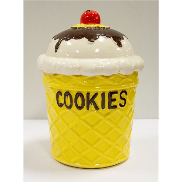CERAMIC COOKIE JAR ICE CREAM CONE CHERRY ON TOP