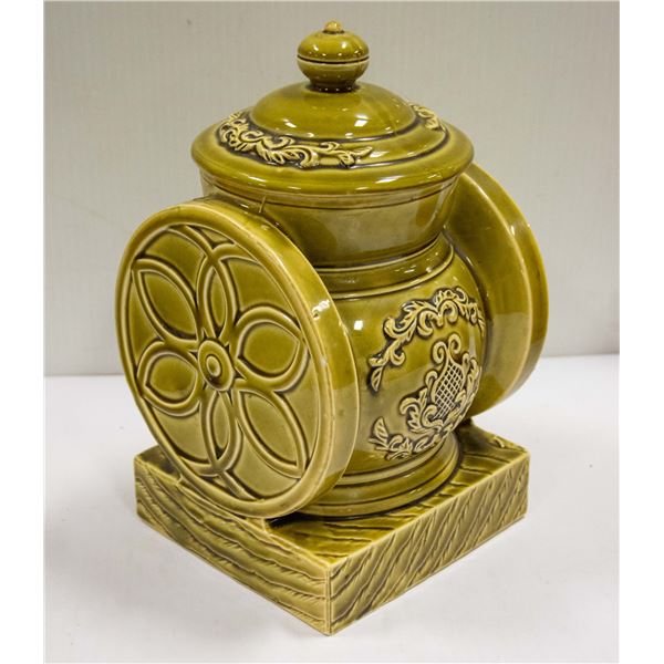 CERAMIC COOKIE JAR COFFEE GRINDER JAPAN GREEN