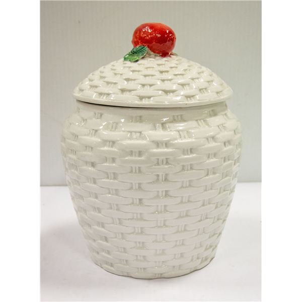 CERAMIC COOKIE JAR WHITE WICKER STYLE JAPAN